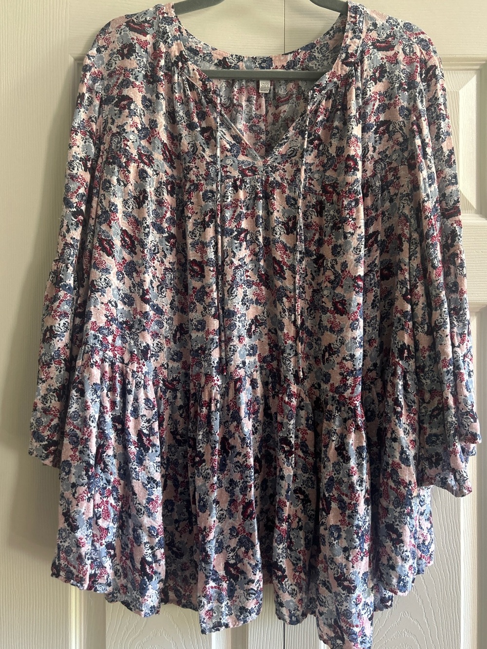 Lucky Brand Blouse Women’s Size 2X Pink ditsy Floral Peasant Boho Cottagecore